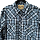 Switch Wrangler Pearl Snap Americana Plaid Cowboy Rodeo Western Yoke Shirt Blue Mens L 3 image