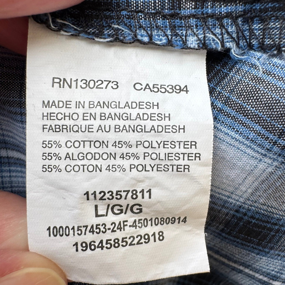 Wrangler Pearl Snap Americana Plaid Cowboy Rodeo Western Yoke Shirt Blue Mens L