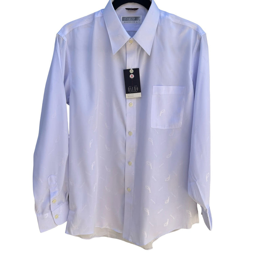 Daedo Korean Vintage Silk Blend Dolphin Jacquard Coastal Dress Shirt White L NEW