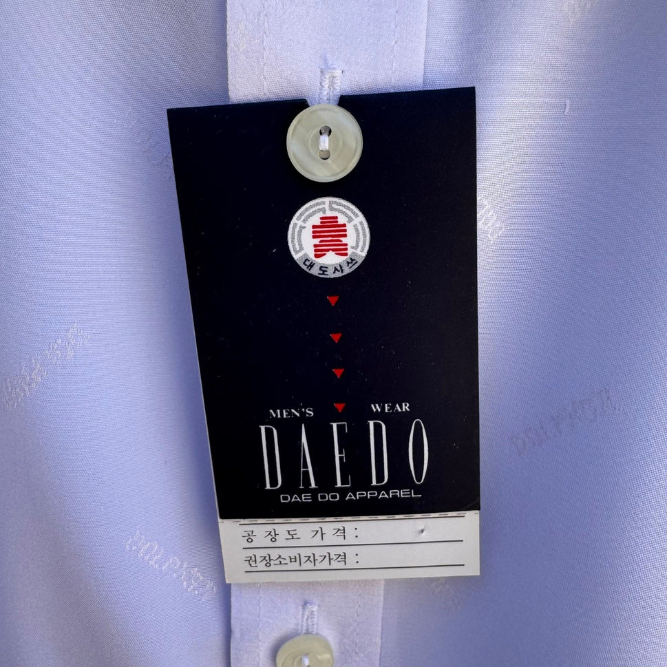 Daedo Korean Vintage Silk Blend Dolphin Jacquard Coastal Dress Shirt White L NEW