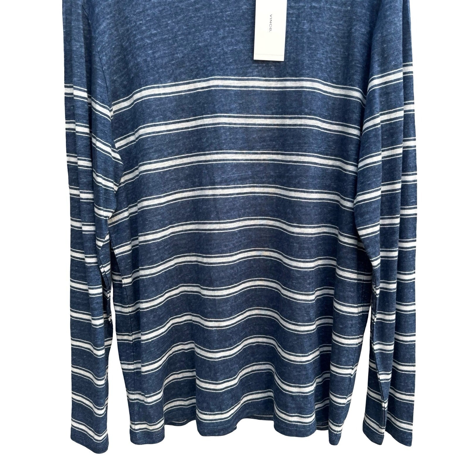 Vince Mens XL Linen Striped Shirt Blue NEW Coastal Quiet Luxury Nautical Preppy