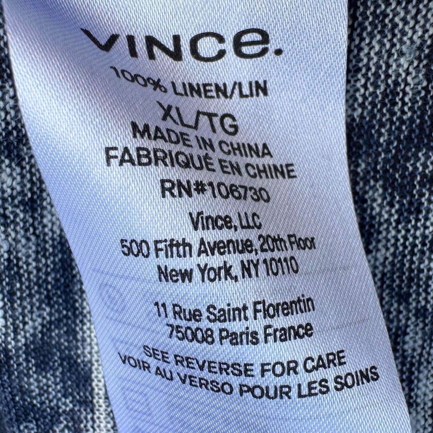 Vince Mens XL Linen Striped Shirt Blue NEW Coastal Quiet Luxury Nautical Preppy
