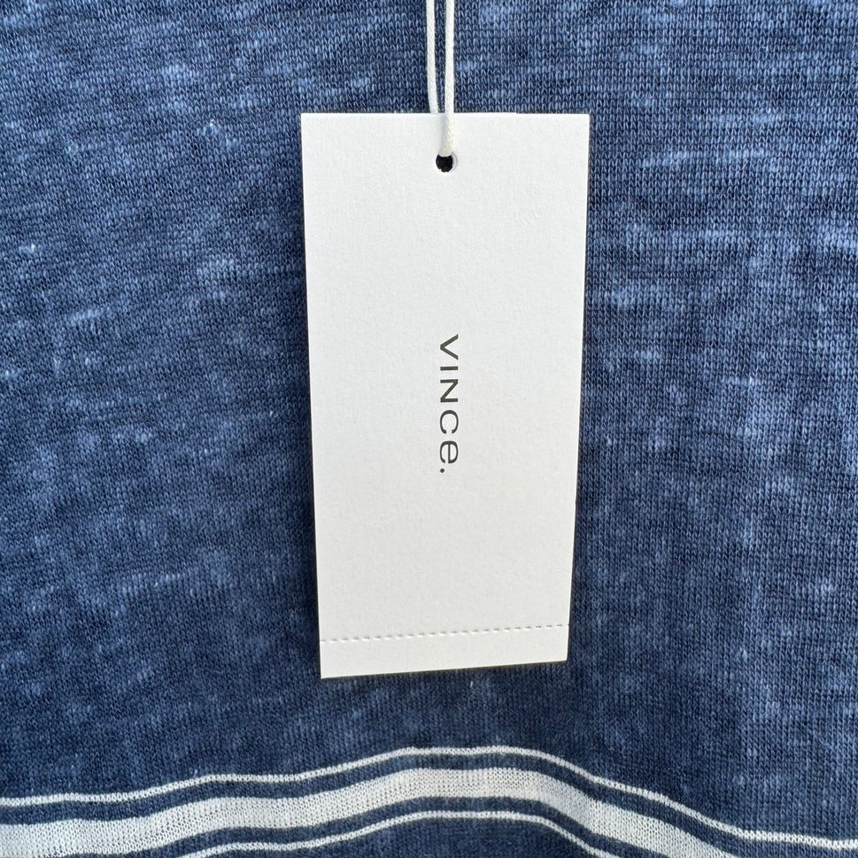 Vince Mens XL Linen Striped Shirt Blue NEW Coastal Quiet Luxury Nautical Preppy