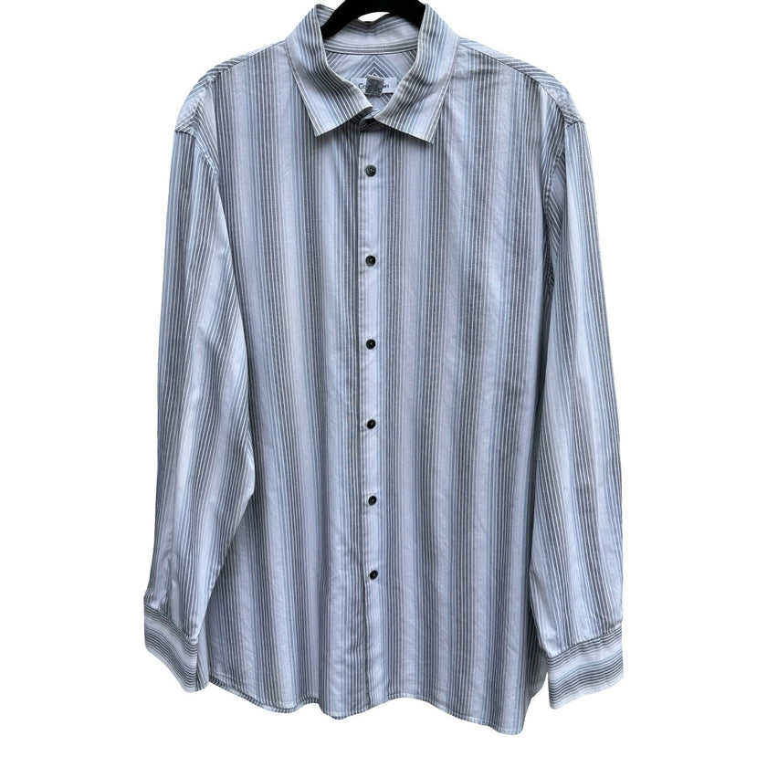 Calvin Klein Mens XL Grey Blue Striped Cotton Long Sleeve Button Up Shirt Preppy