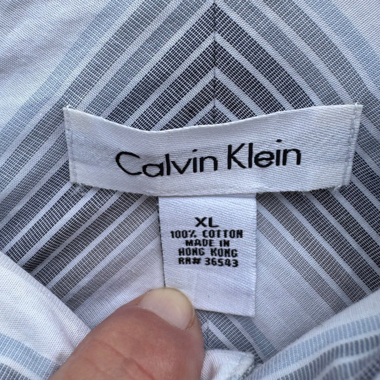 Calvin Klein Mens XL Grey Blue Striped Cotton Long Sleeve Button Up Shirt Preppy