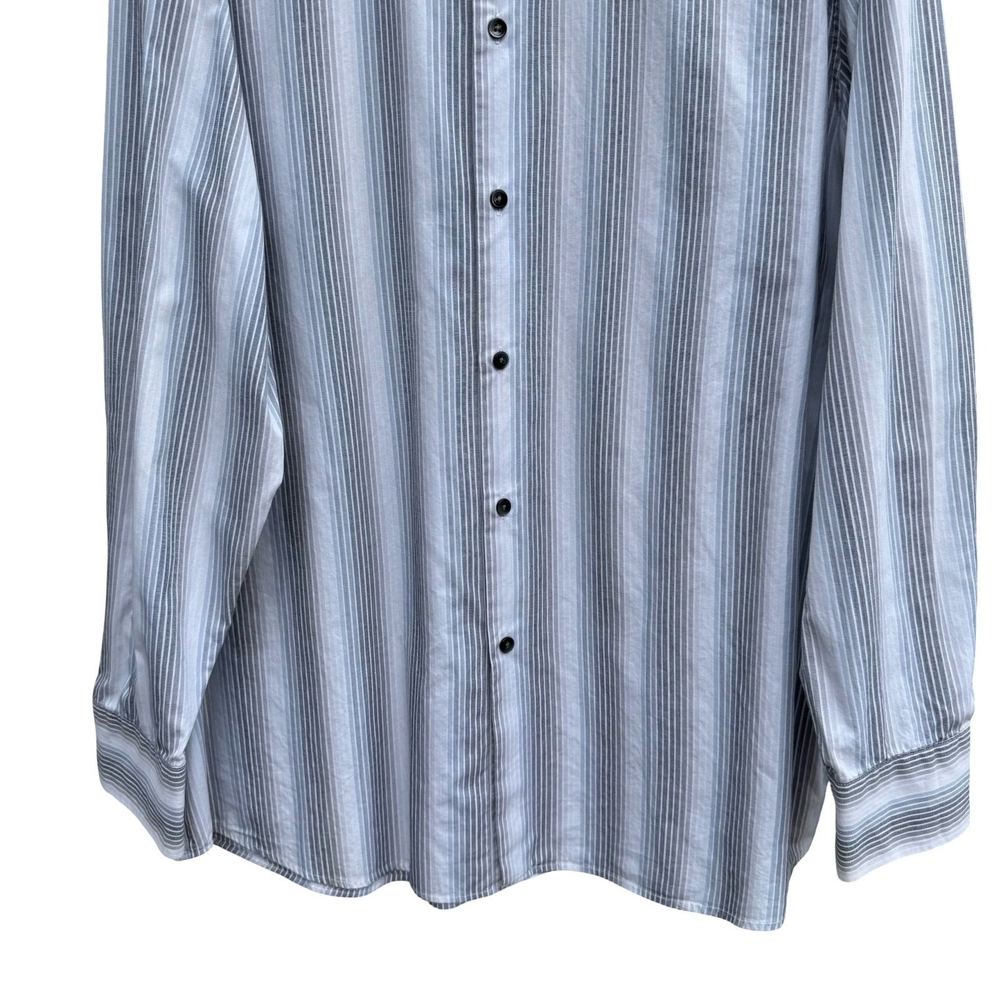 Calvin Klein Mens XL Grey Blue Striped Cotton Long Sleeve Button Up Shirt Preppy