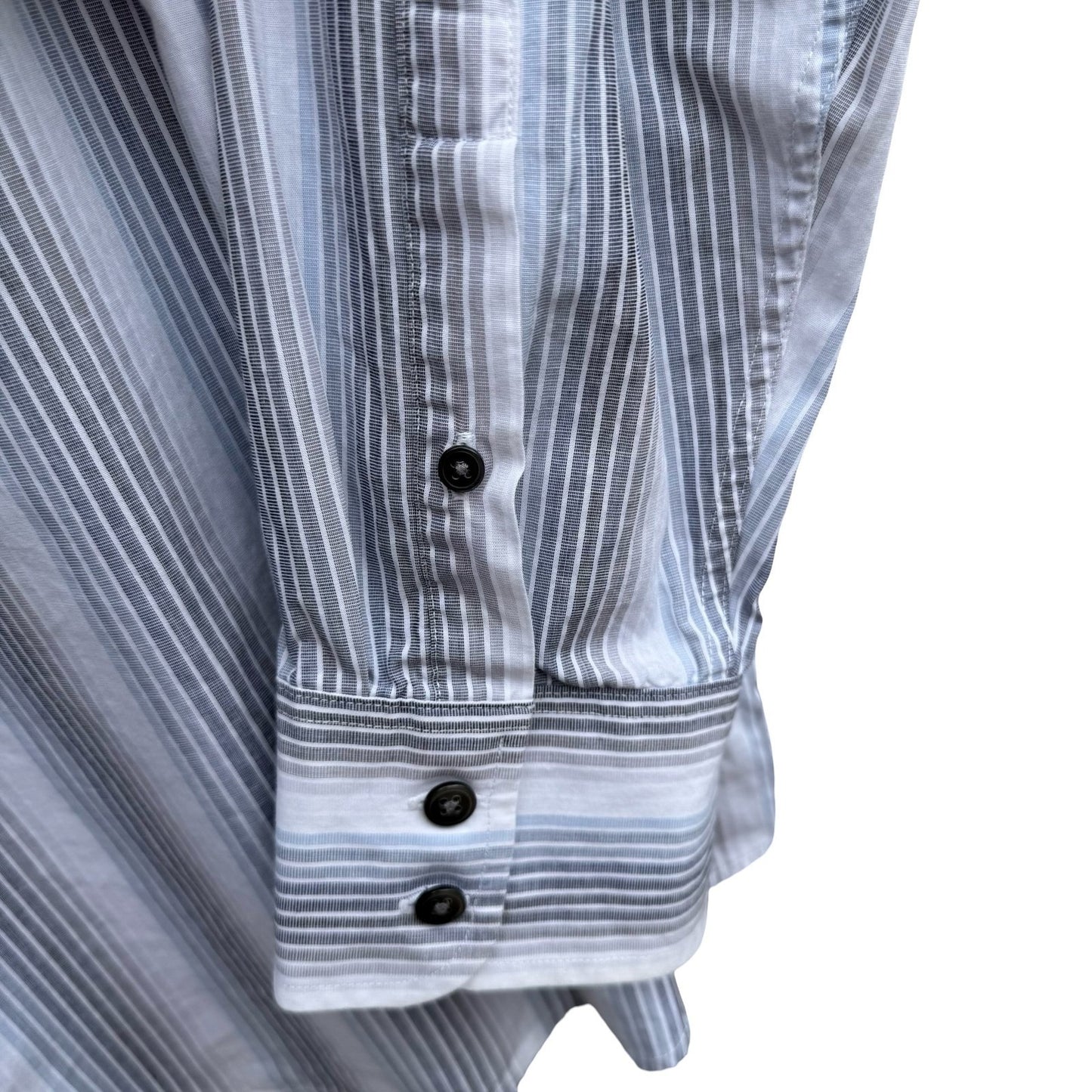 Calvin Klein Mens XL Grey Blue Striped Cotton Long Sleeve Button Up Shirt Preppy
