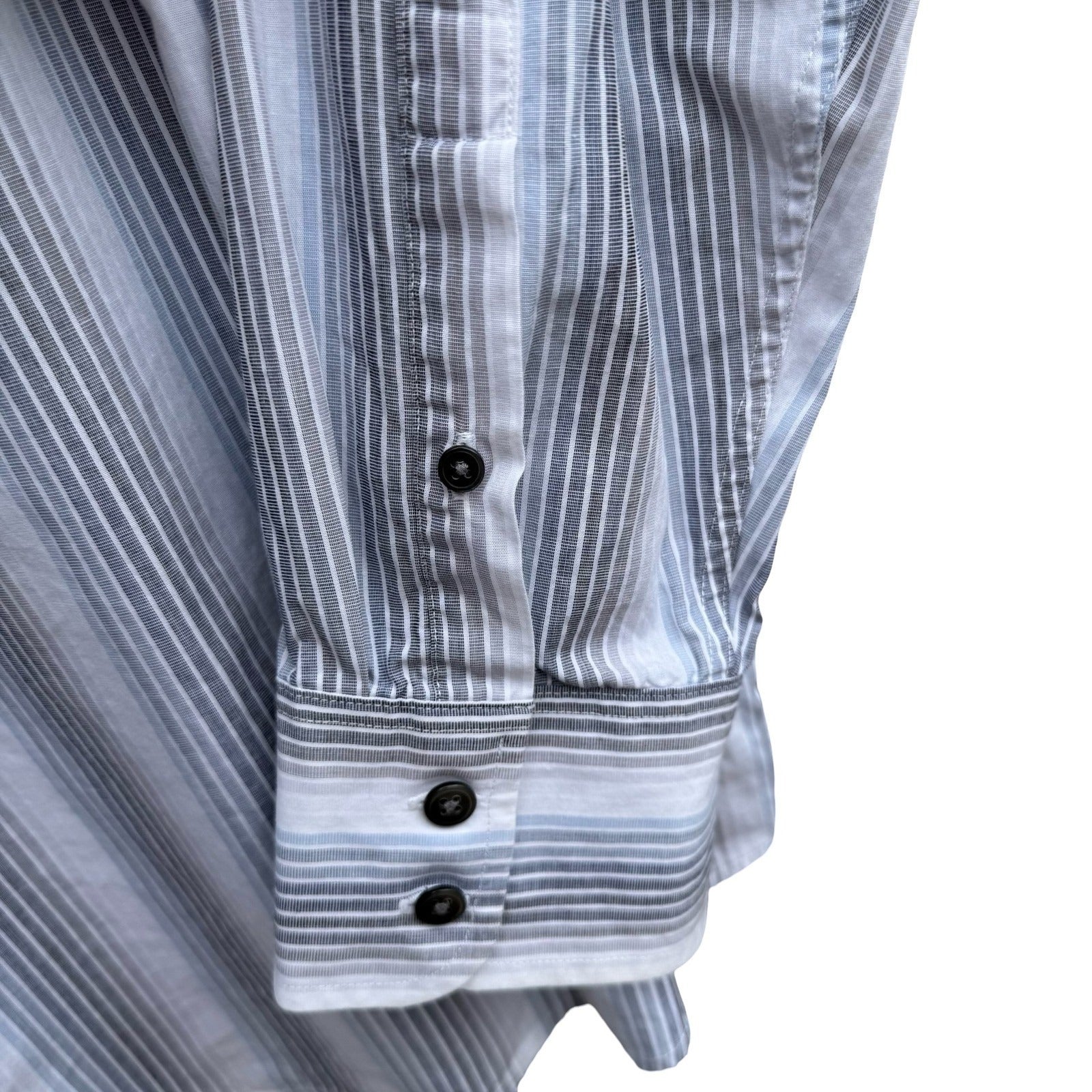 Calvin Klein Mens XL Grey Blue Striped Cotton Long Sleeve Button Up Shirt Preppy