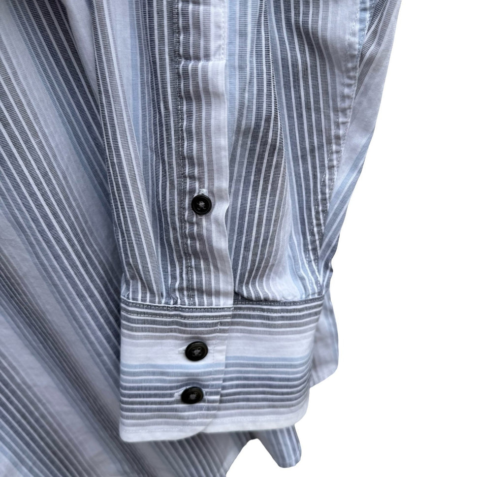Calvin Klein Mens XL Grey Blue Striped Cotton Long Sleeve Button Up Shirt Preppy