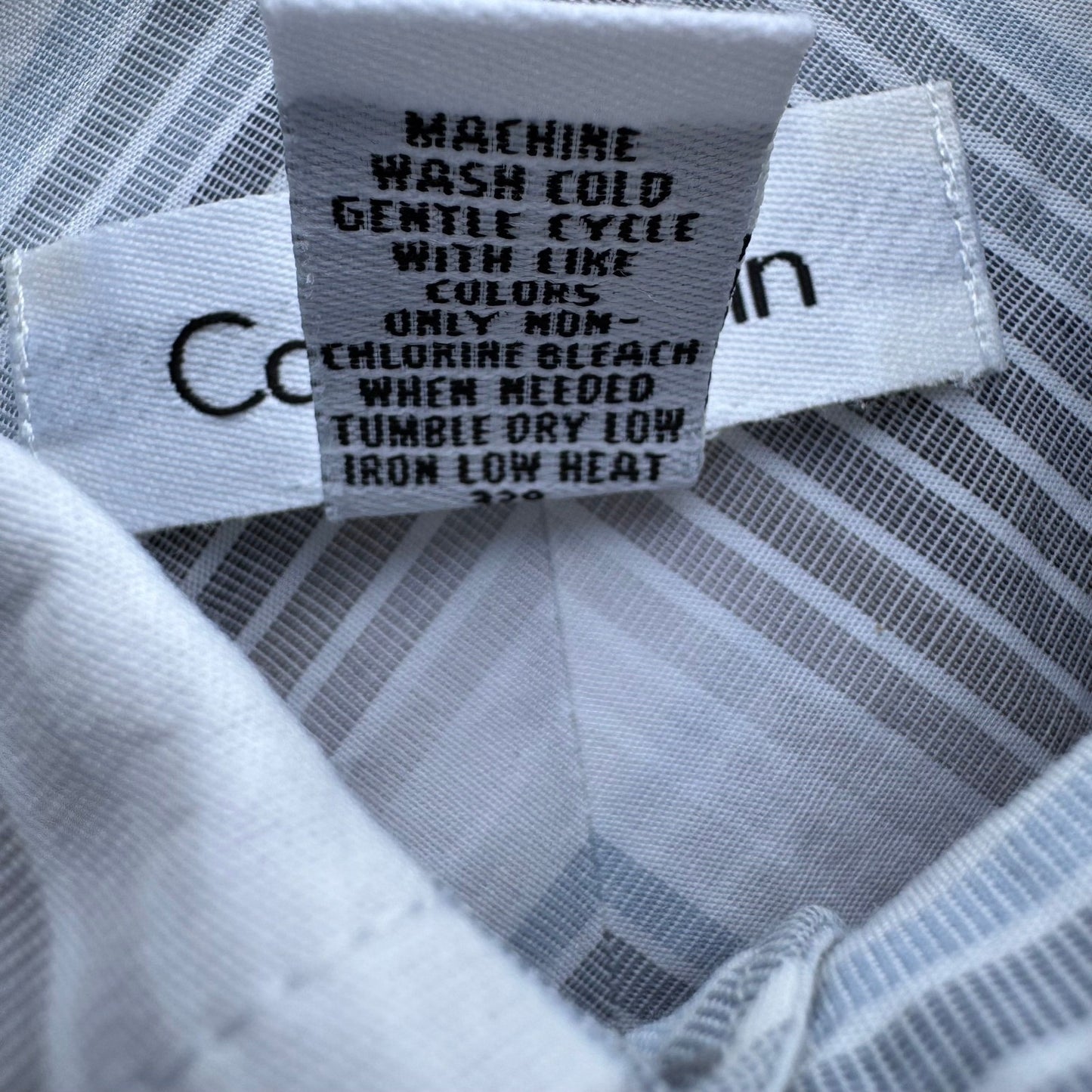 Calvin Klein Mens XL Grey Blue Striped Cotton Long Sleeve Button Up Shirt Preppy