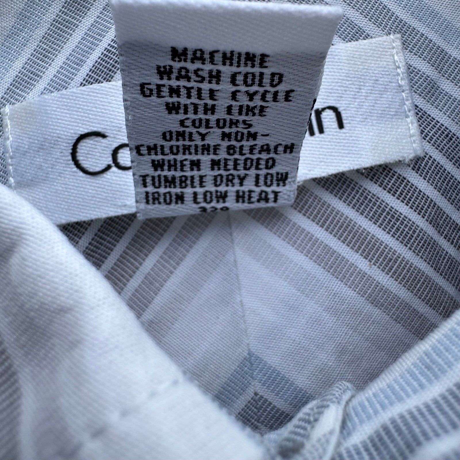 Calvin Klein Mens XL Grey Blue Striped Cotton Long Sleeve Button Up Shirt Preppy