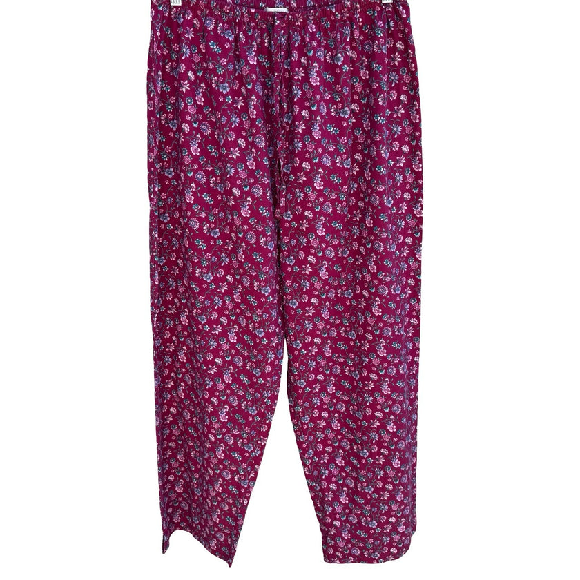 Jockey Pajama Pants Womens XL Burgundy Floral Drawstring Loungewear Cottagecore