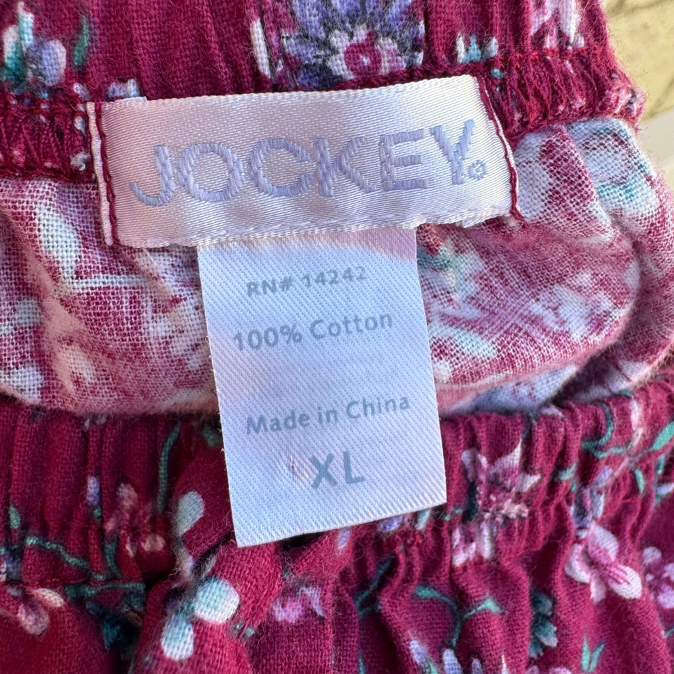 Jockey Pajama Pants Womens XL Burgundy Floral Drawstring Loungewear Cottagecore