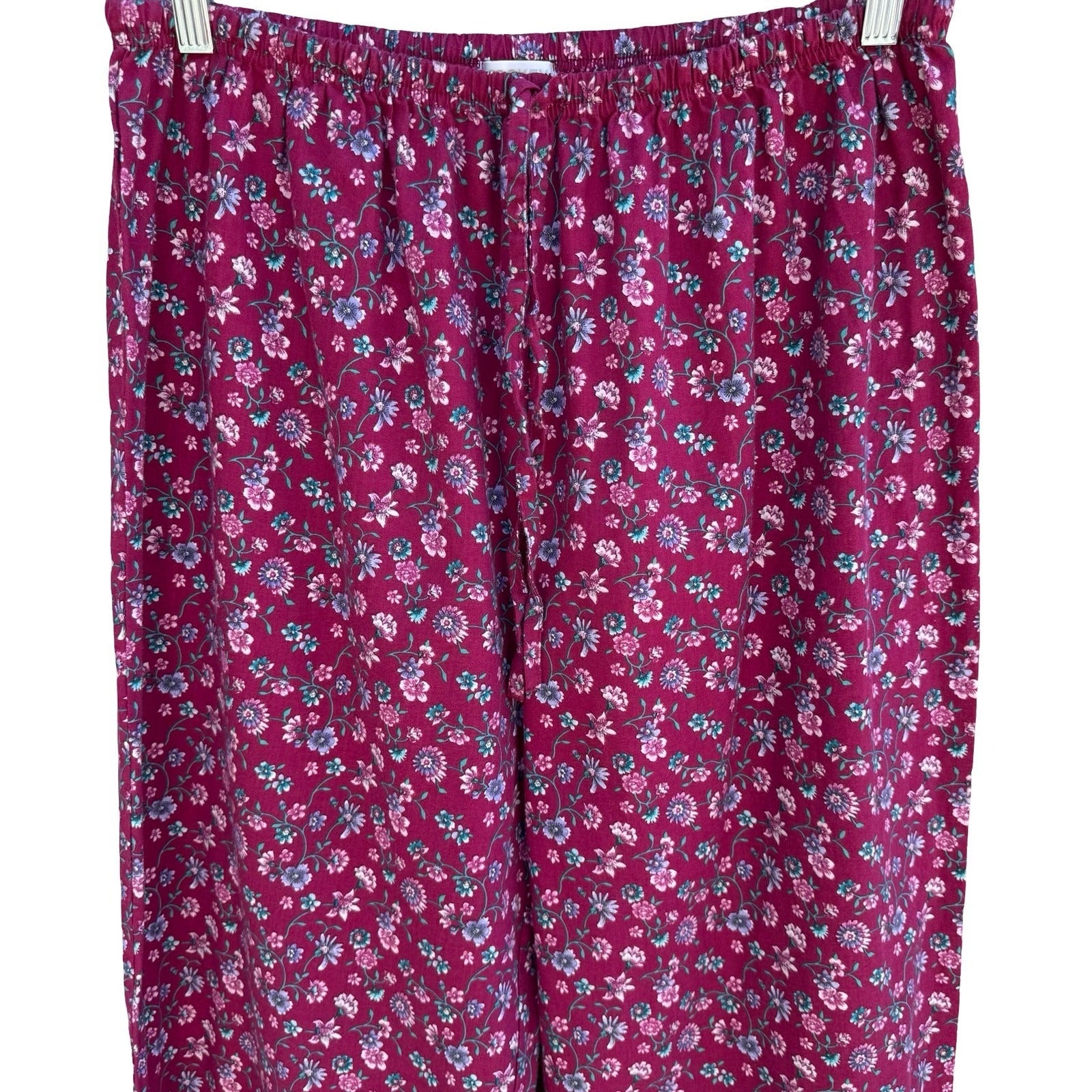 Jockey Pajama Pants Womens XL Burgundy Floral Drawstring Loungewear Cottagecore