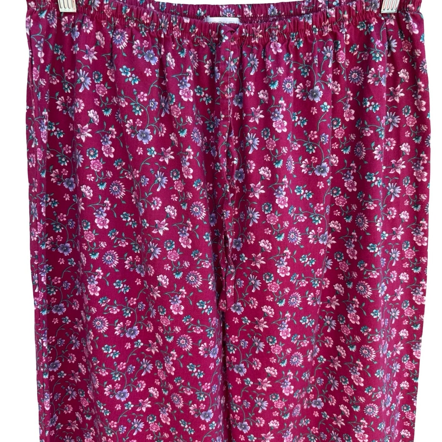 Jockey Pajama Pants Womens XL Burgundy Floral Drawstring Loungewear Cottagecore