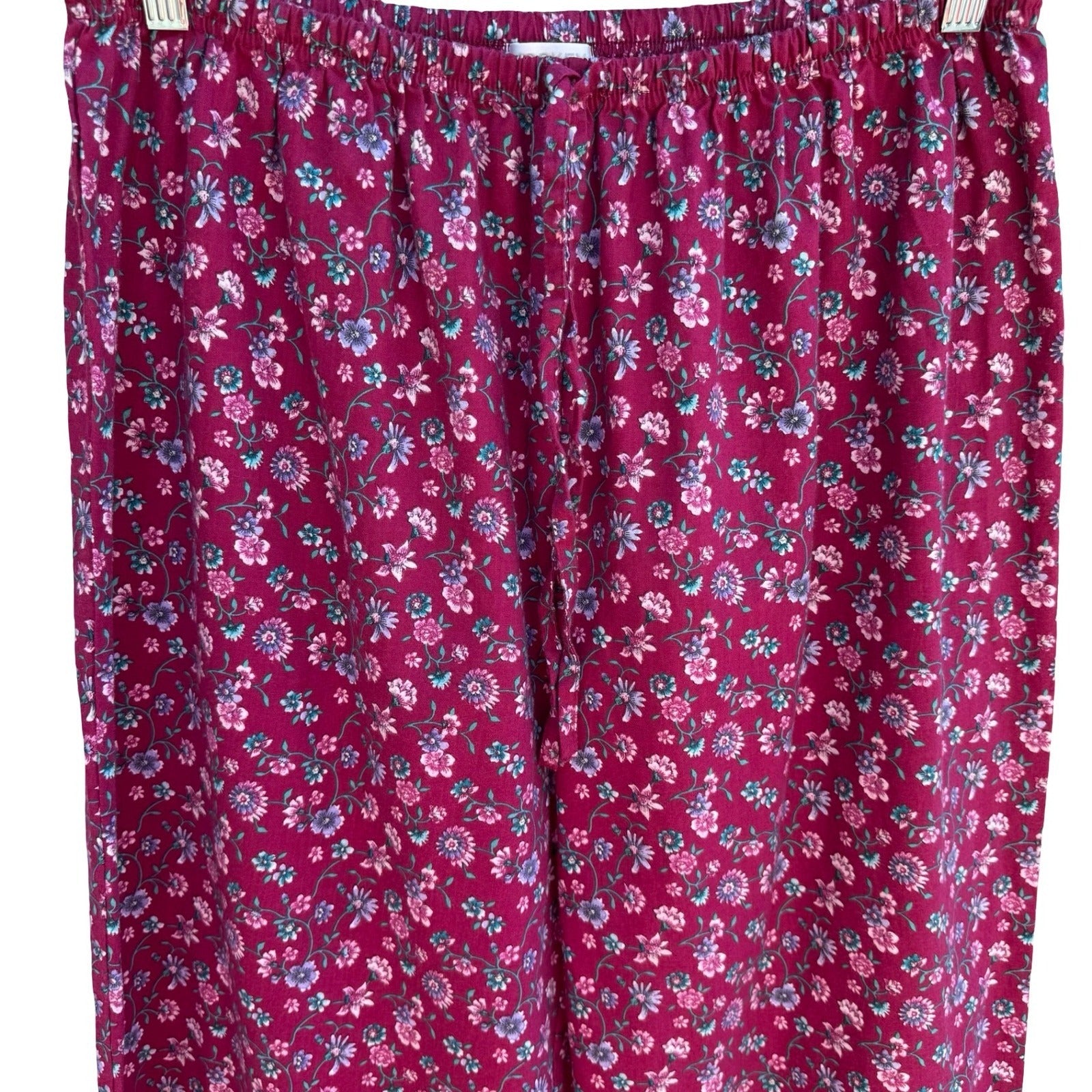 Jockey Pajama Pants Womens XL Burgundy Floral Drawstring Loungewear Cottagecore