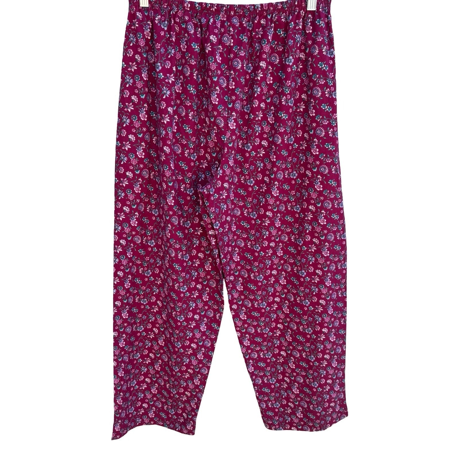 Jockey Pajama Pants Womens XL Burgundy Floral Drawstring Loungewear Cottagecore