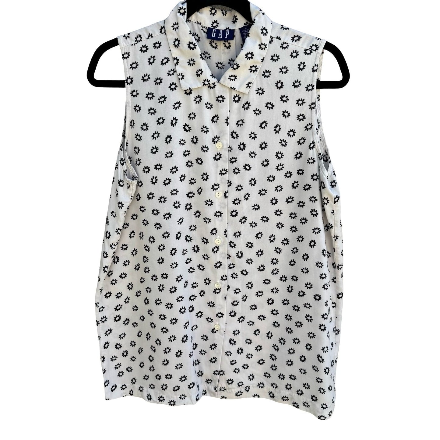 Gap Vintage 90s Minimalist Cottagecore Sleeveless Blouse Floral Daisy Womens L