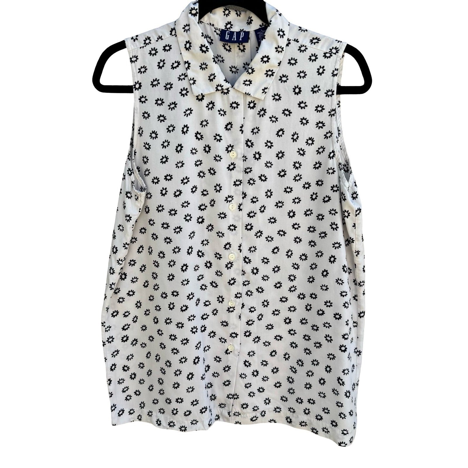 Gap Vintage 90s Minimalist Cottagecore Sleeveless Blouse Floral Daisy Womens L