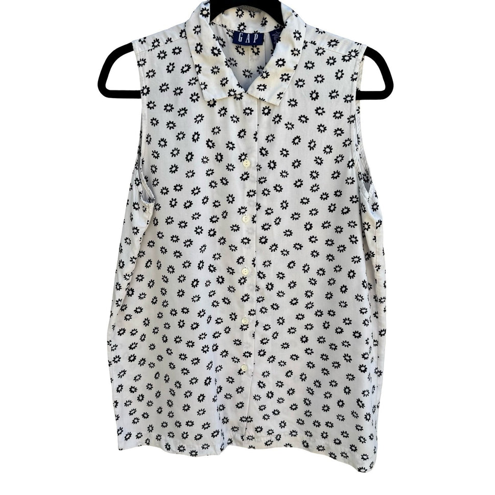 Gap Vintage 90s Minimalist Cottagecore Sleeveless Blouse Floral Daisy Womens L