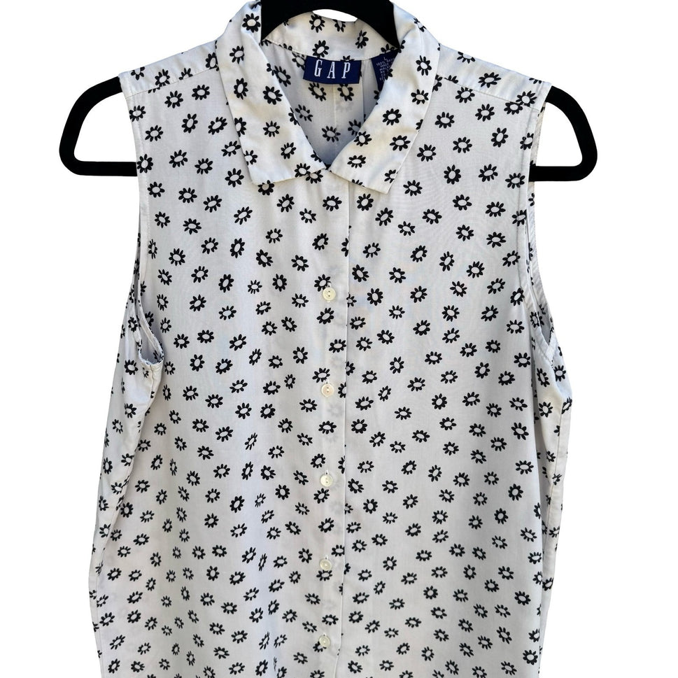 Gap Vintage 90s Minimalist Cottagecore Sleeveless Blouse Floral Daisy Womens L