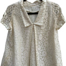 Switch Chas L Lewis Hollywood Vintage Cream Floral Lace Satin Trim Pearl Button Blouse 3 image