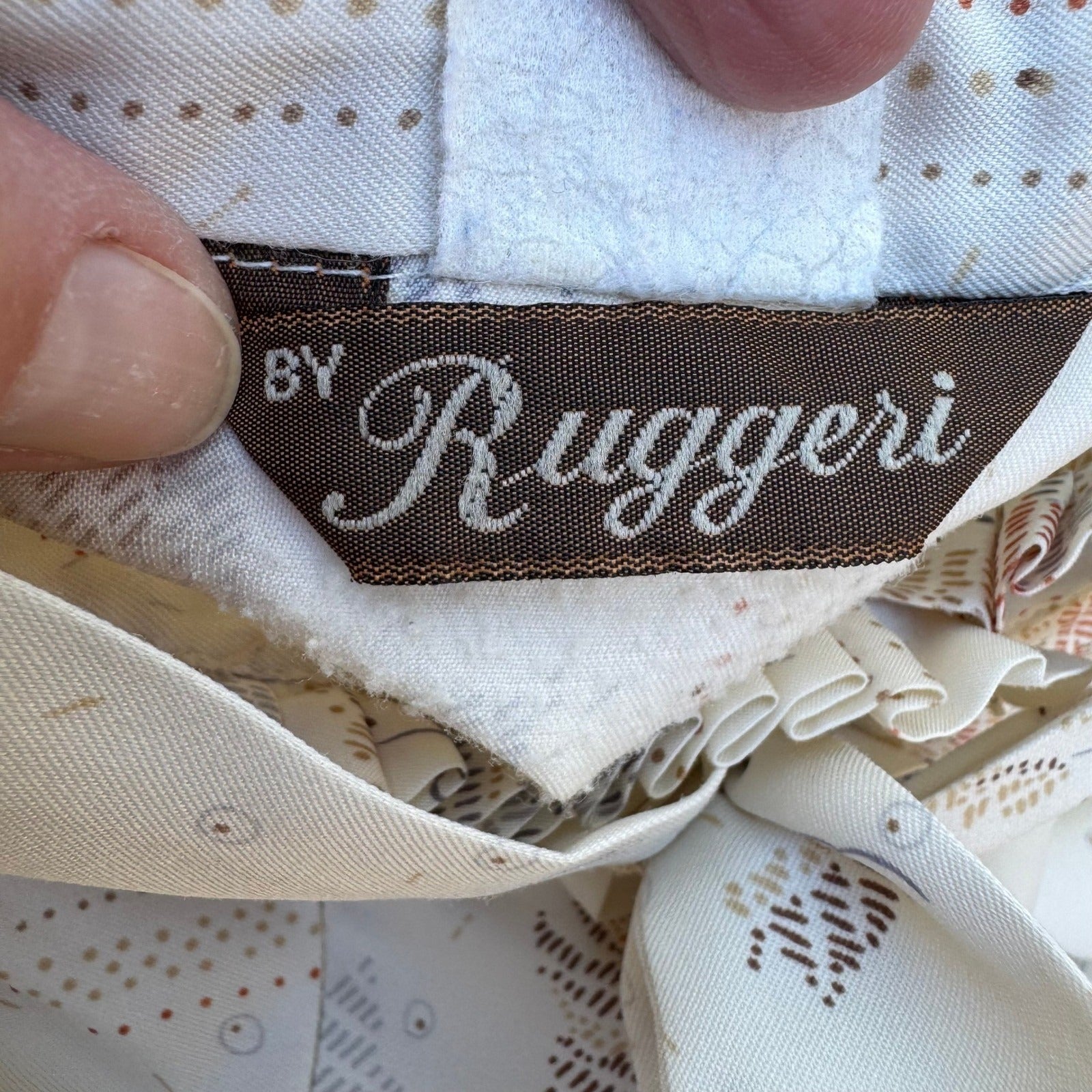 Ruggeri Vintage Neck Bow Blouse Cream Floral Stripe Ruffle Neck Long Sleeve Top