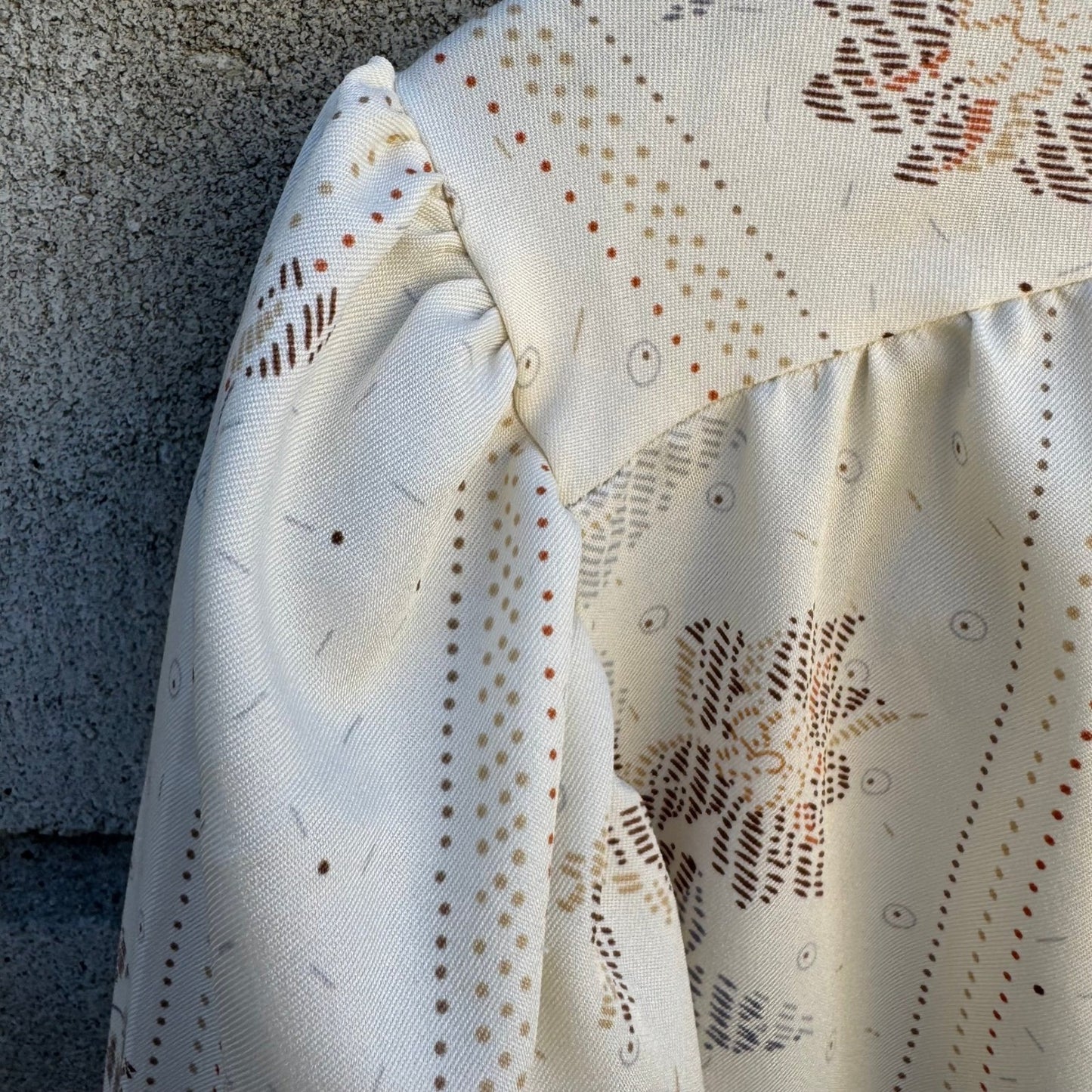 Ruggeri Vintage Neck Bow Blouse Cream Floral Stripe Ruffle Neck Long Sleeve Top