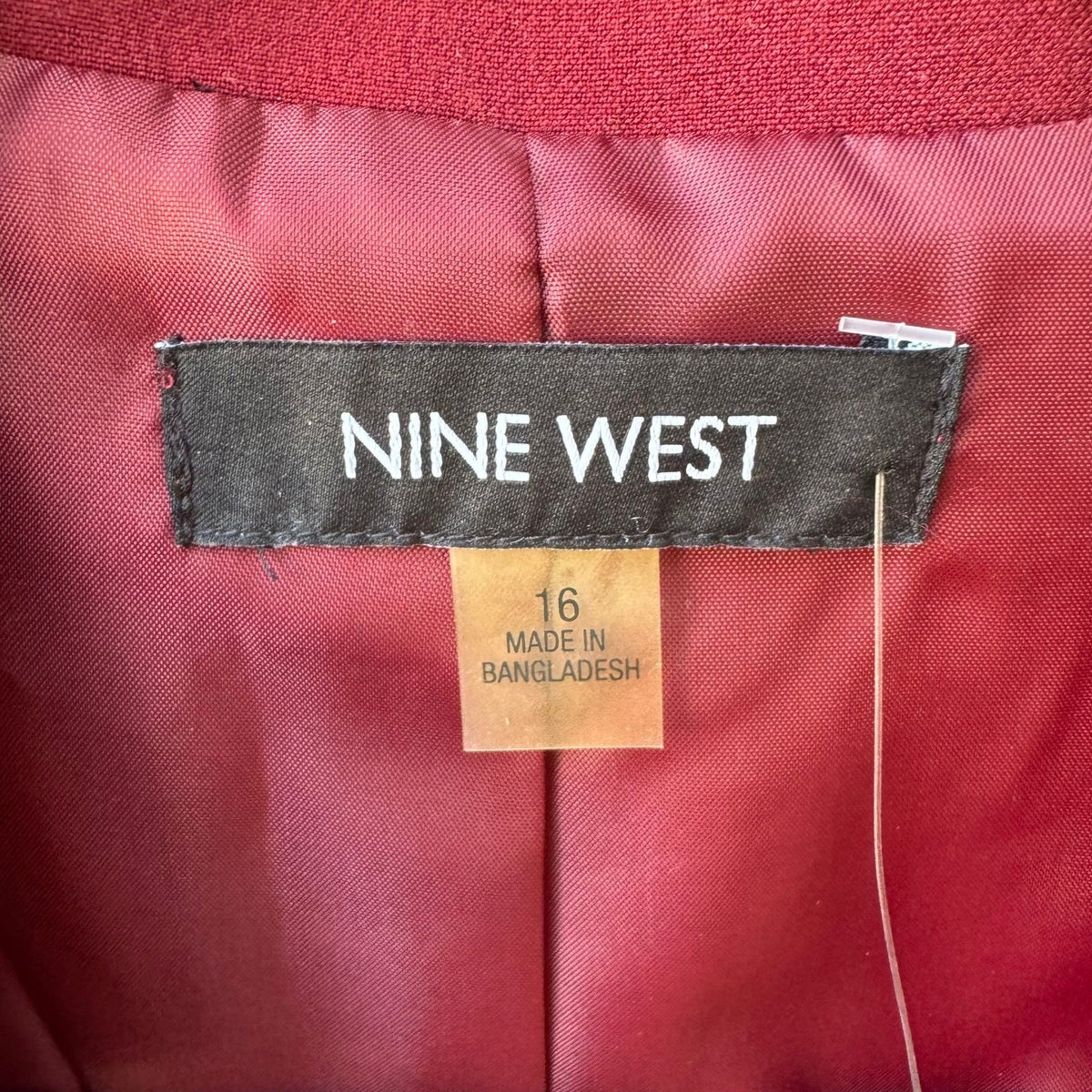 Nine West Professional Minimalist Zipper Accent Career Blazer Burgundy 16 NEW