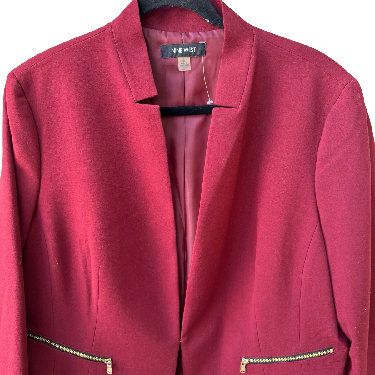 Nine West Professional Minimalist Zipper Accent Career Blazer Burgundy 16 NEW