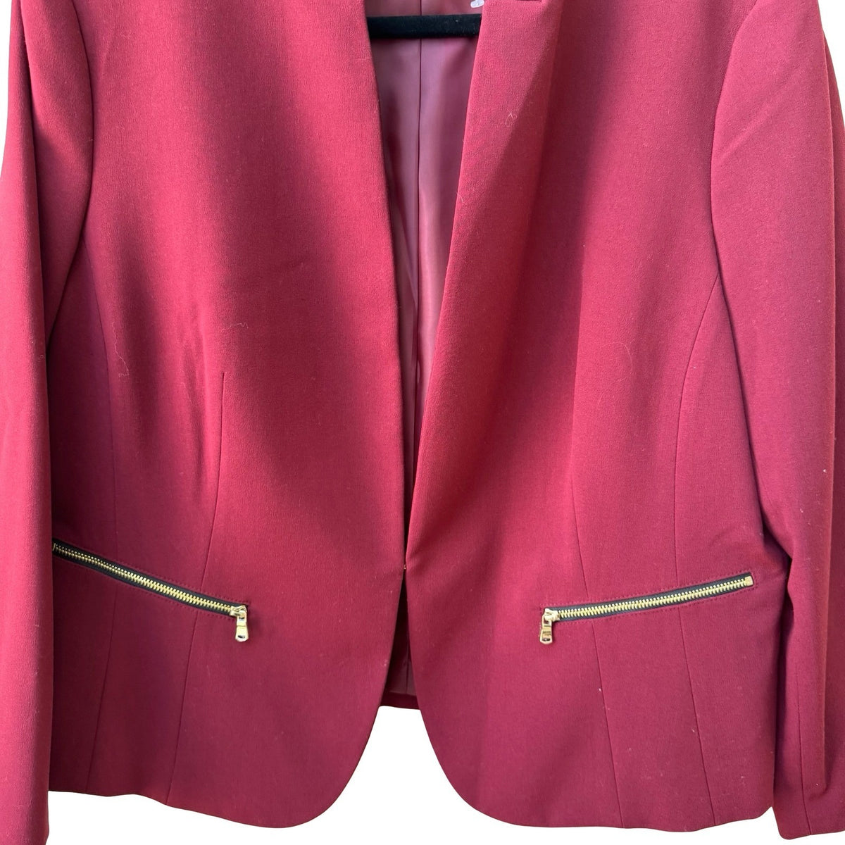 Nine West Professional Minimalist Zipper Accent Career Blazer Burgundy 16 NEW