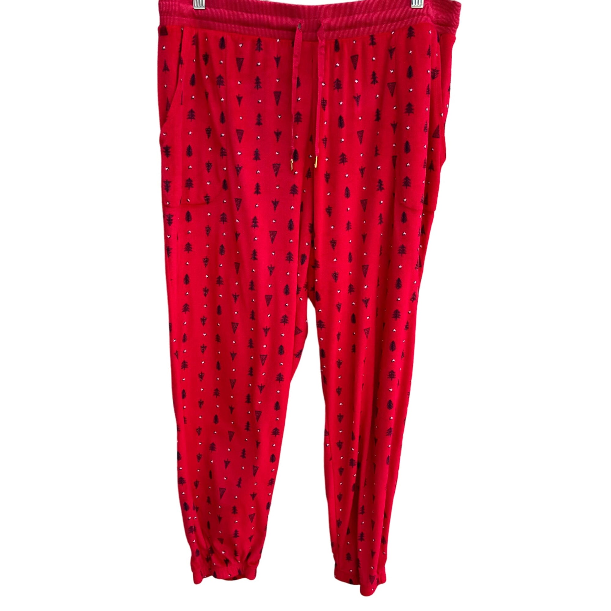 Secret Treasures Red Tree Star Christmas Elastic Waist & Ankle Lounge Pants L