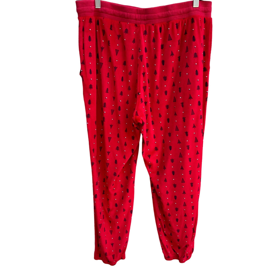 Secret Treasures Red Tree Star Christmas Elastic Waist & Ankle Lounge Pants L