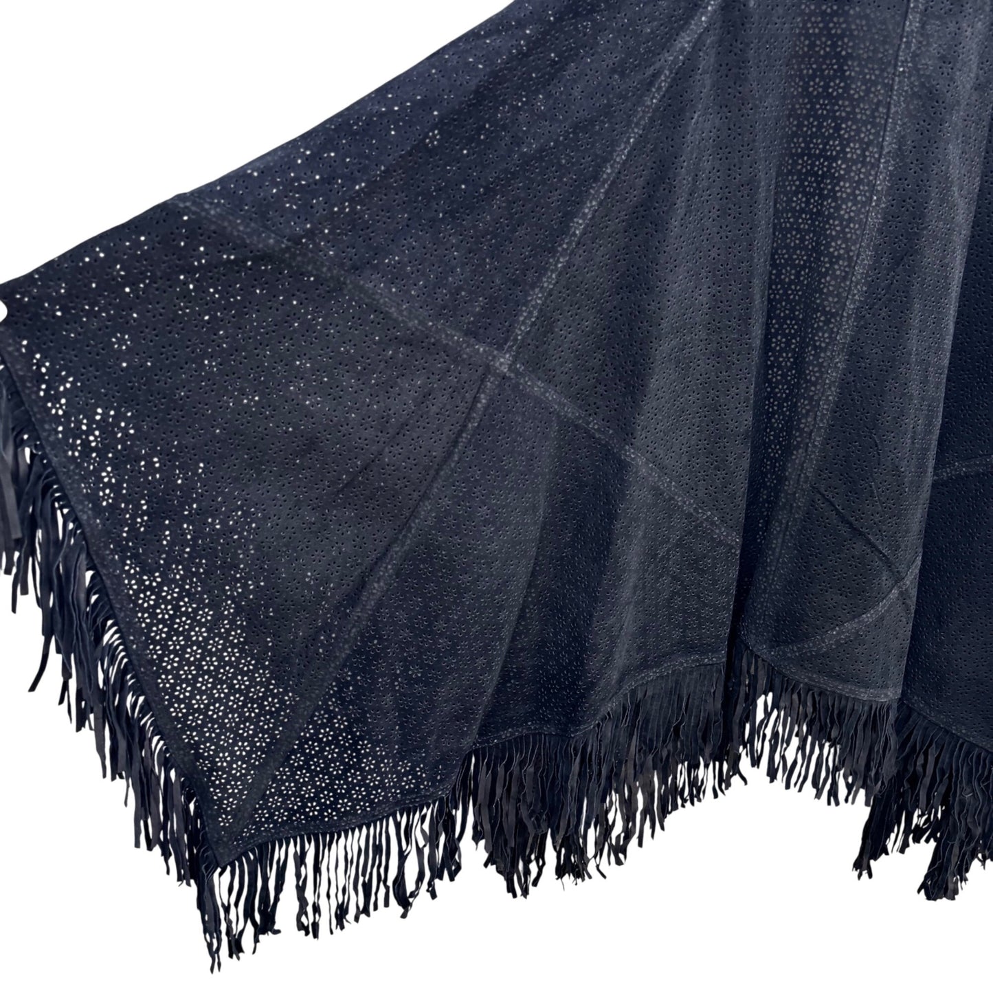 Suzanne Somers Vintage Black Leather Suede Fringe Open Front Kimono Cardigan Cape