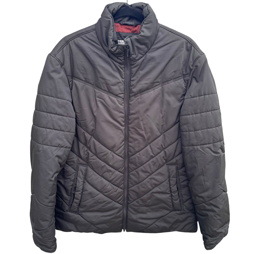 Perry Ellis Mens Chevron Quilted Puffer Jacket Dark Brown Full Zip Stand Collar