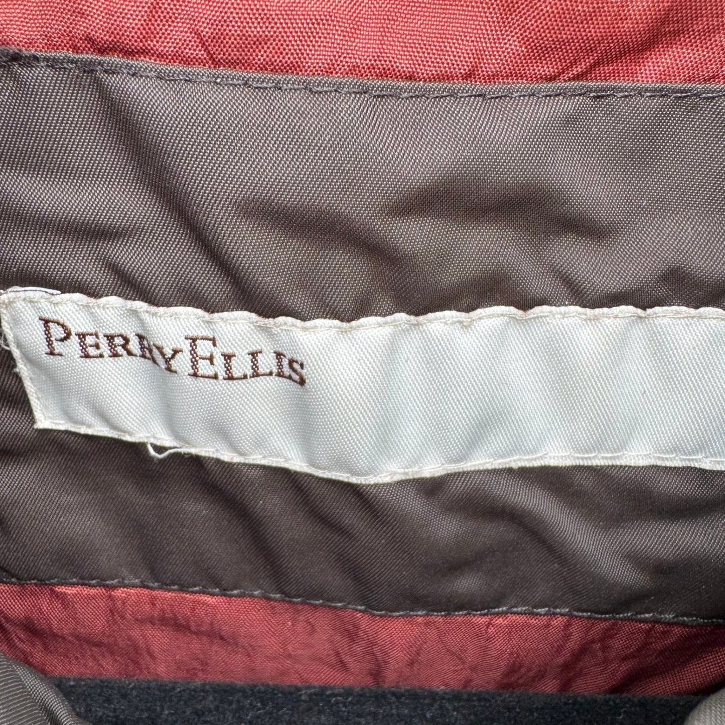 Perry Ellis Mens Chevron Quilted Puffer Jacket Dark Brown Full Zip Stand Collar