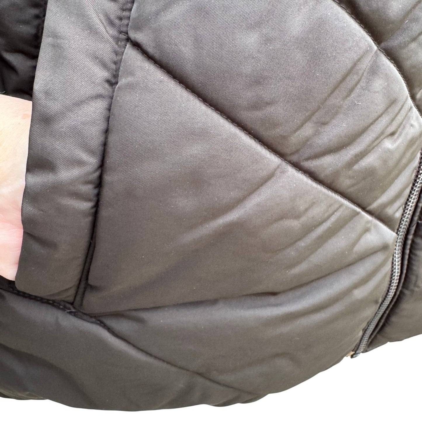 Perry Ellis Mens Chevron Quilted Puffer Jacket Dark Brown Full Zip Stand Collar