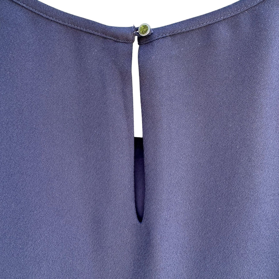 Banana Republic Womens Navy Sleeveless Lace Crochet Fringe Overlay Blouse Top S