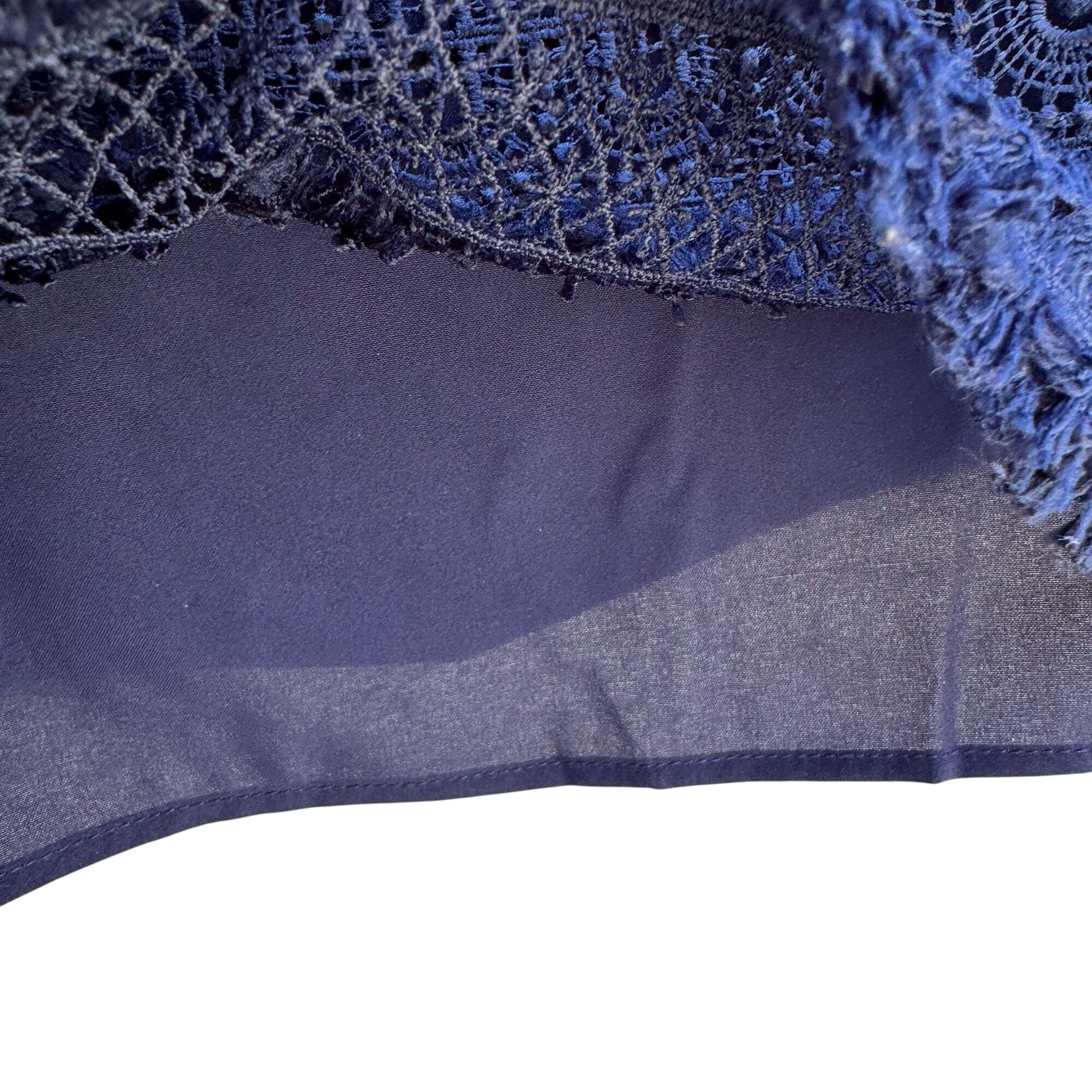 Banana Republic Womens Navy Sleeveless Lace Crochet Fringe Overlay Blouse Top S