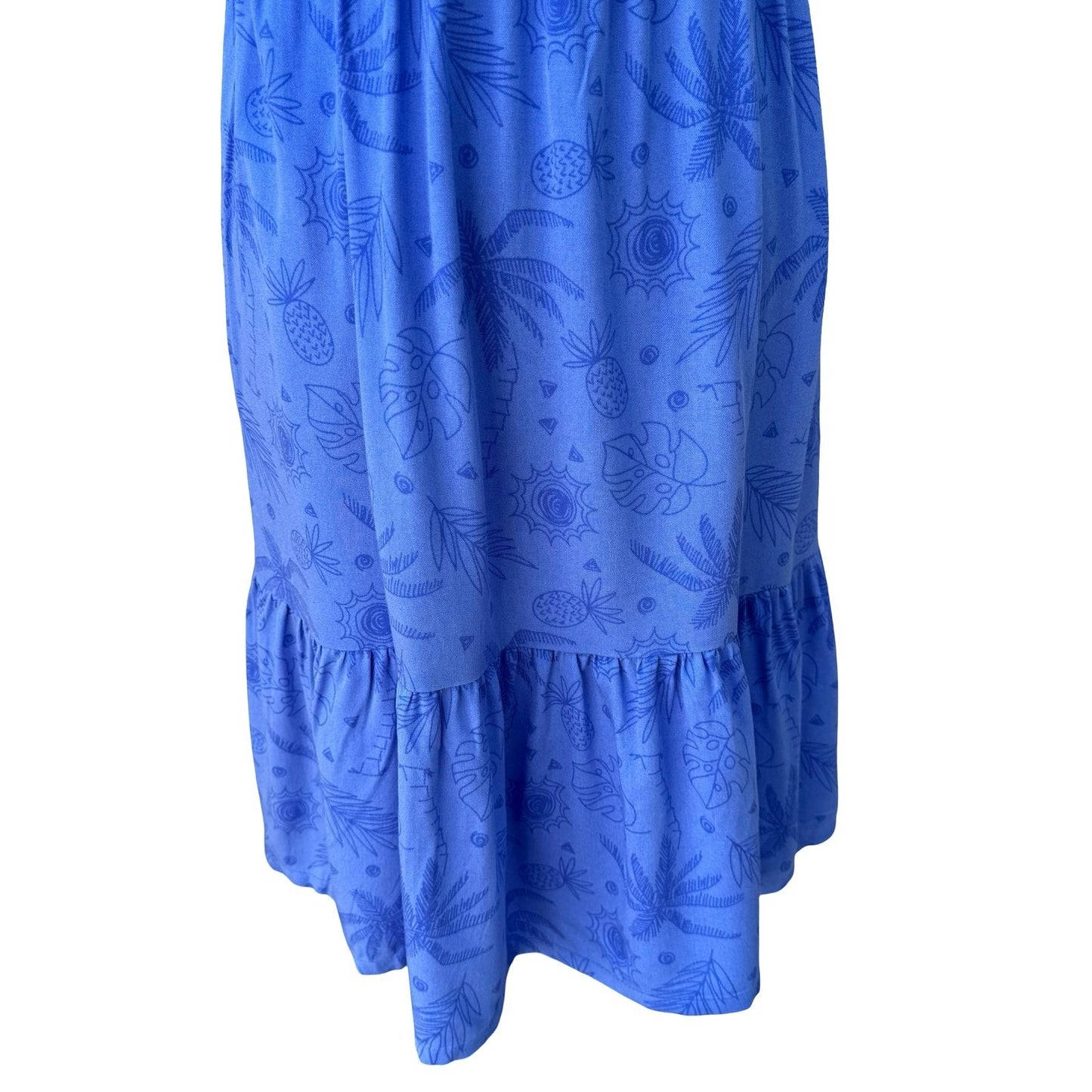 Vince Camuto Tropical Smocked Open Cross Back Midi Dress Blue 10 Boho Coastal