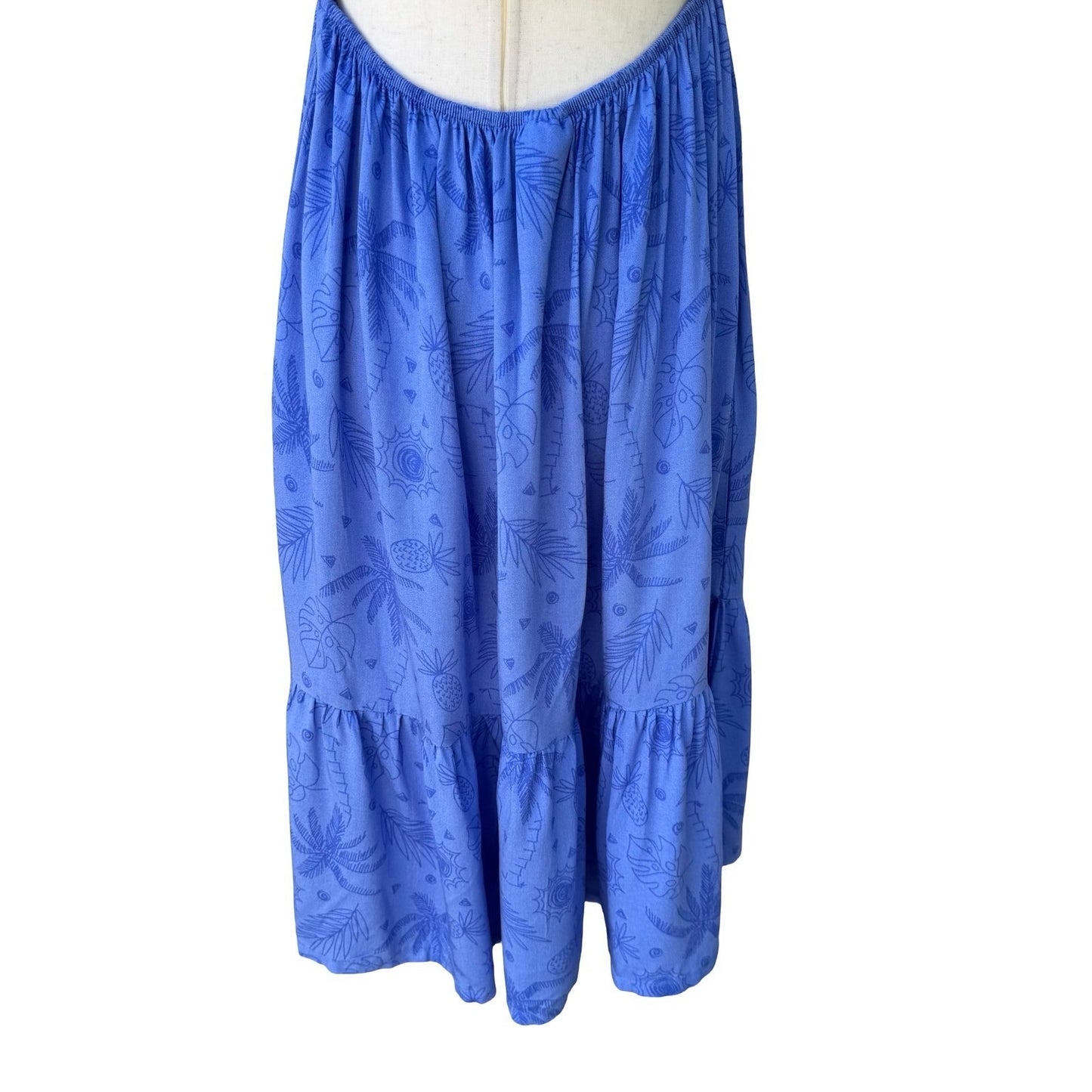 Vince Camuto Tropical Smocked Open Cross Back Midi Dress Blue 10 Boho Coastal