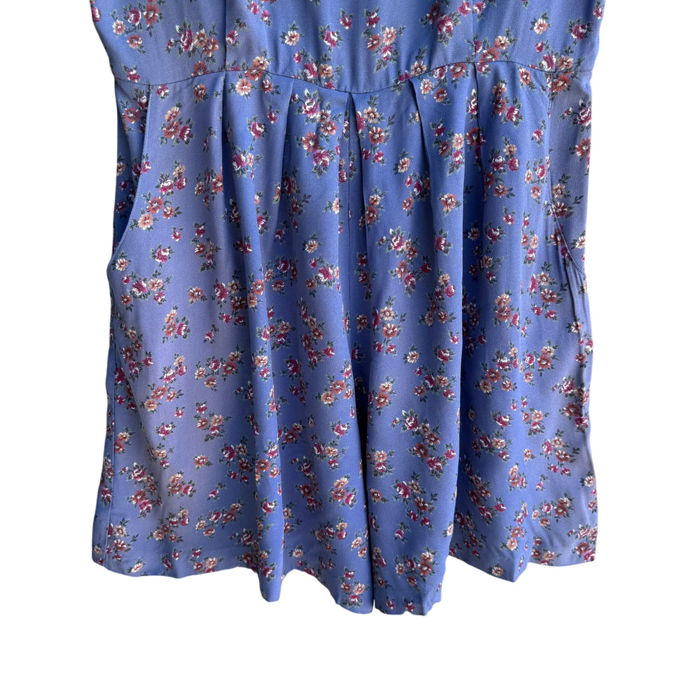 RJ Stevens Petites Vintage Womens Festival Blue Floral Short Sleeve Romper 10