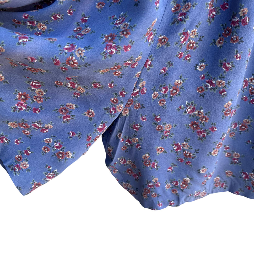 RJ Stevens Petites Vintage Womens Festival Blue Floral Short Sleeve Romper 10