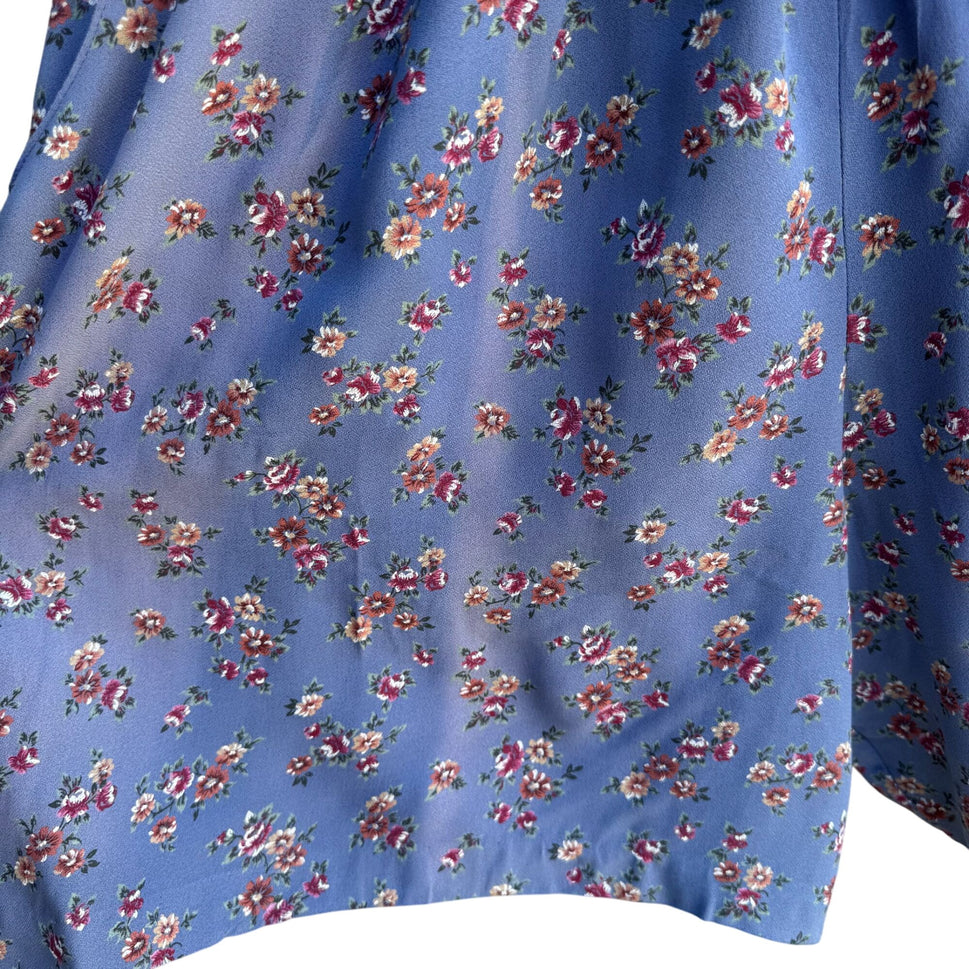 RJ Stevens Petites Vintage Womens Festival Blue Floral Short Sleeve Romper 10