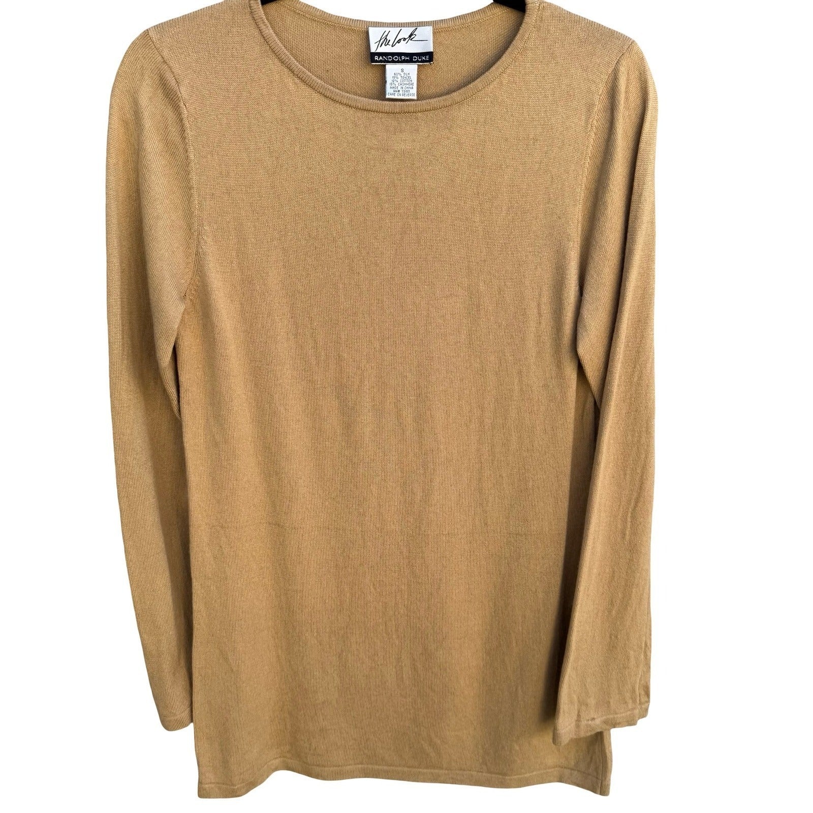 Randolph Duke The Look Silk Cashmere Blend Crew Neck Sweater Camel Tan Small