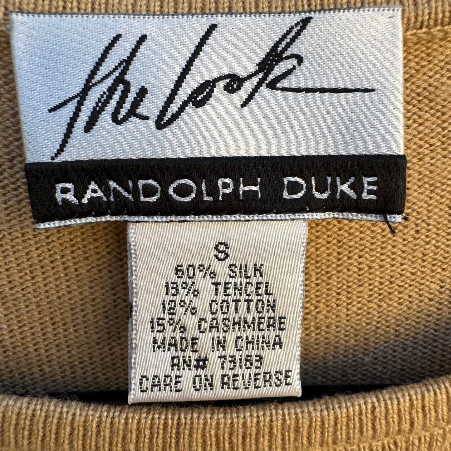 Randolph Duke The Look Silk Cashmere Blend Crew Neck Sweater Camel Tan Small