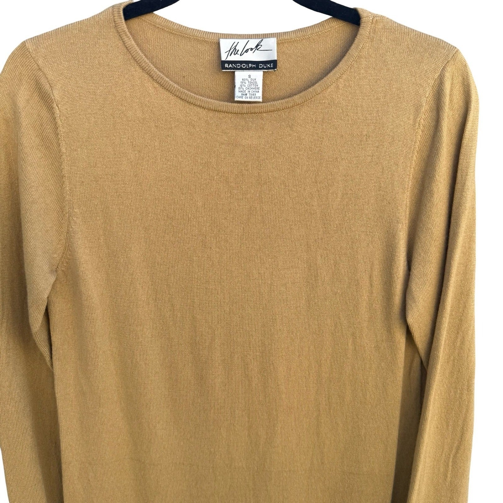 Randolph Duke The Look Silk Cashmere Blend Crew Neck Sweater Camel Tan Small
