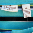 Switch Aeropostale Y2K Womens XL Teal Striped Ribbed Henley Cap Sleeve Slim Fit Top NEW 2 image