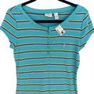 Switch Aeropostale Y2K Womens XL Teal Striped Ribbed Henley Cap Sleeve Slim Fit Top NEW 3 image