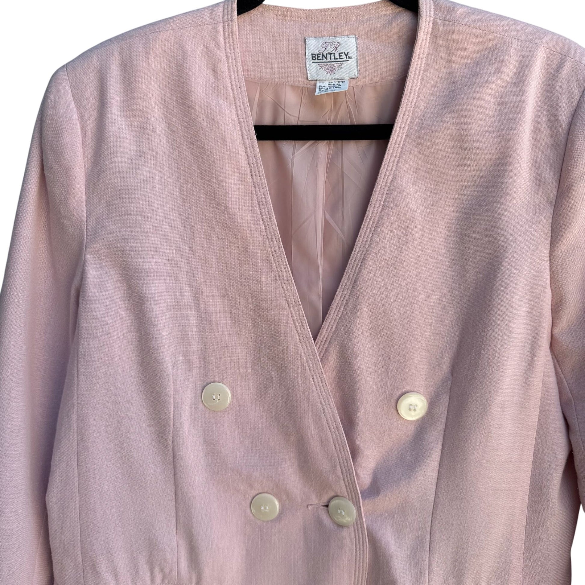 Bentley Vintage 80s Womens Pastel Pink Double-Breasted Preppy Blazer Jacket 6